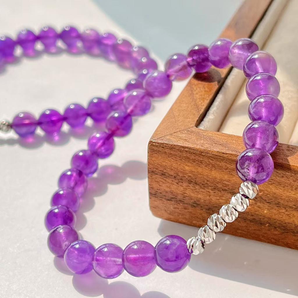 8Mm Retro Design Natural Amethyst Bracelet Commuter Bracelet