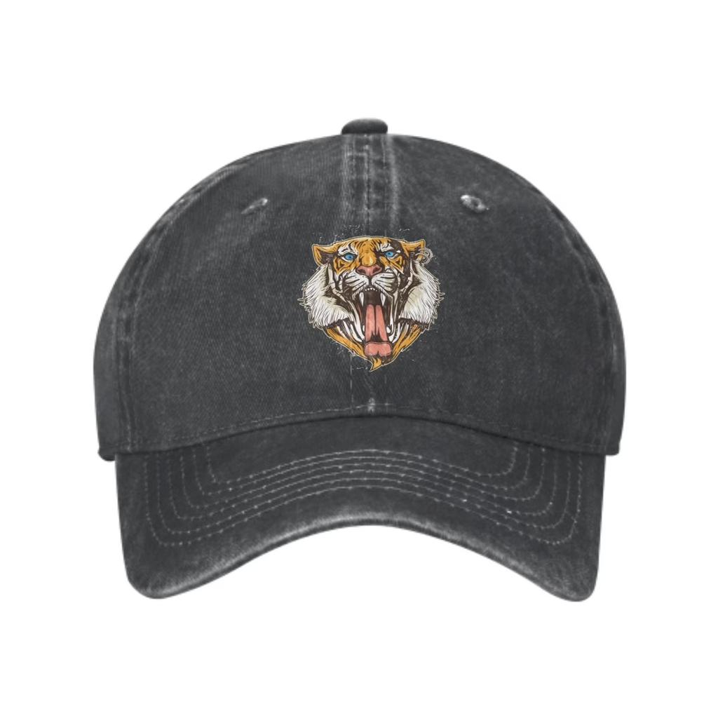 Raging Tiger Face Washed Baseball Cap Cotton Adjustable Casual Outdoor Trucker Hat
