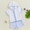 Toddler Boy Girl Beach Cover Up Set Short Sleeve Zipper Hood Tops with Stripe Print Shorts Outfit