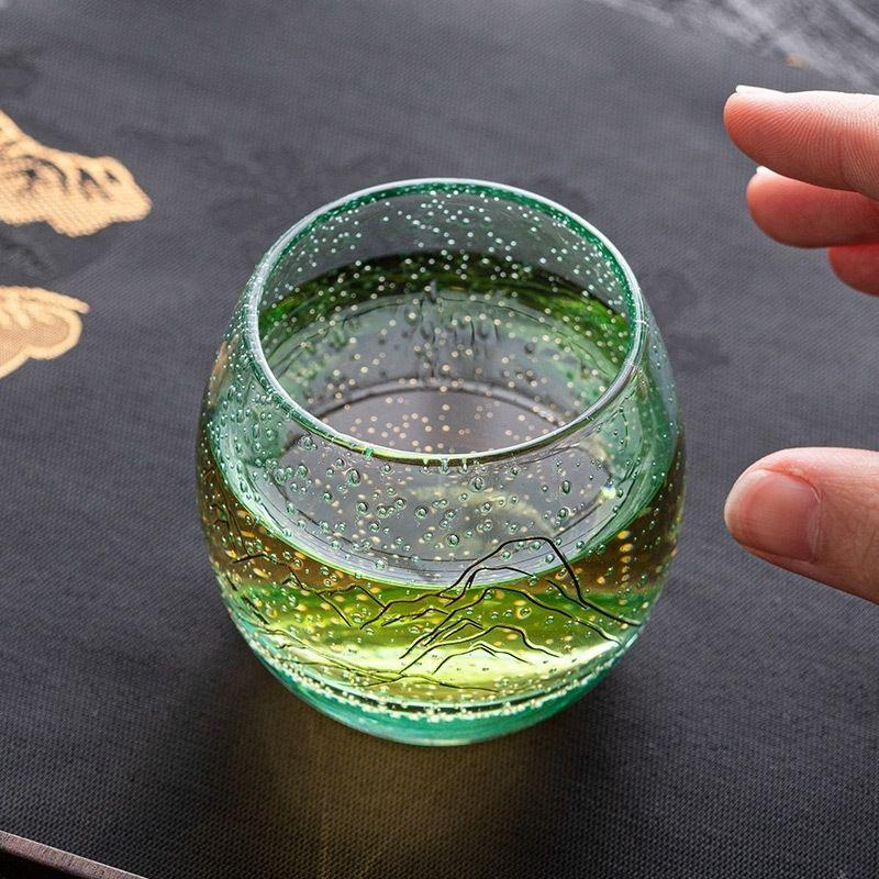 Crystal Glass Tea Cup with Hand-Painted Landscape, Personal Gongfu Tea  & Sake Cup - Artistic, Elegant, Durable, Heat Resistant