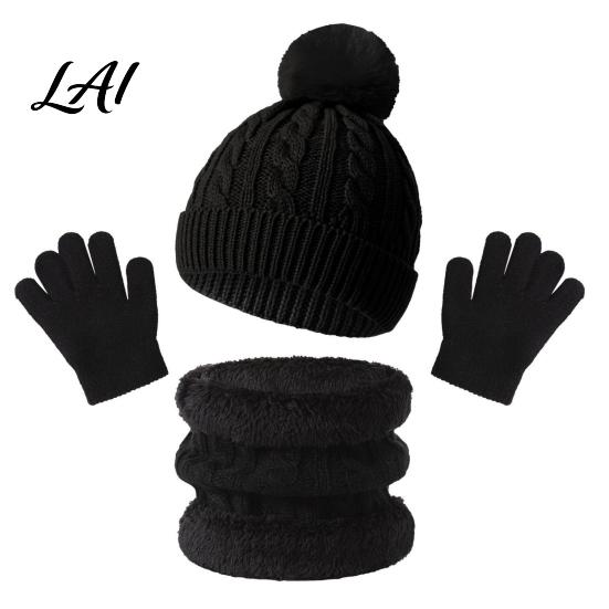 Five Finger Winter Gloves for Toddlers Kids Warm Knit Set Bear Ear Hat Fleece Lined Neck Gaiter & Weather Resistant Thermal Set Full Gloves,