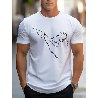 Tricou cu gât roșu la modă de vară - imprimeu amuzant de câine și pumn, confortabil, versatil, cu mânecă scurtă, respirabil, perfect pentru sporturi în aer liber și îmbrăcăminte ocazională