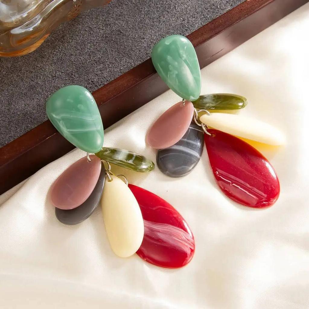 SHIXIN Vintage Irregular Colorful Resin Acrylic Geometric Oval Dangle Earrings Women Charm Piercing Earring Simple Y2K Jewelry