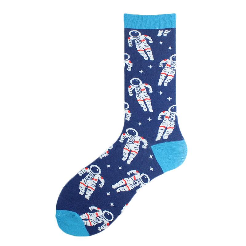 Happy Funny Unisex Painting UFO Astronaut Outer Space Rocket Men Crew Socks Male Boys Streetwear Cotton Causal Skateboard Sox