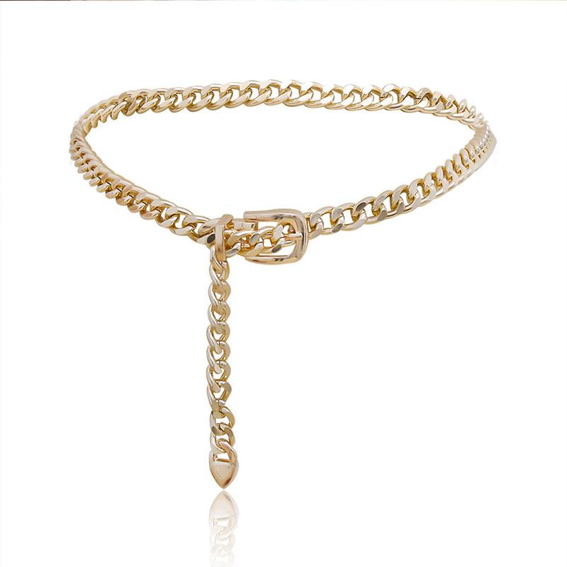 Kvinner Kjede Belte Mote Kvinne Dame Sølv Gull Lang Pin Spenne Metall Belter Jeans Midje Kjeder for Kjole Ketting Riem