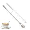 Removable Stainless Steel Straw Filter Spoon with Cleaning Brush Reusable Metal Straw Spoon Cocktail Stirrer for Drinking Tea