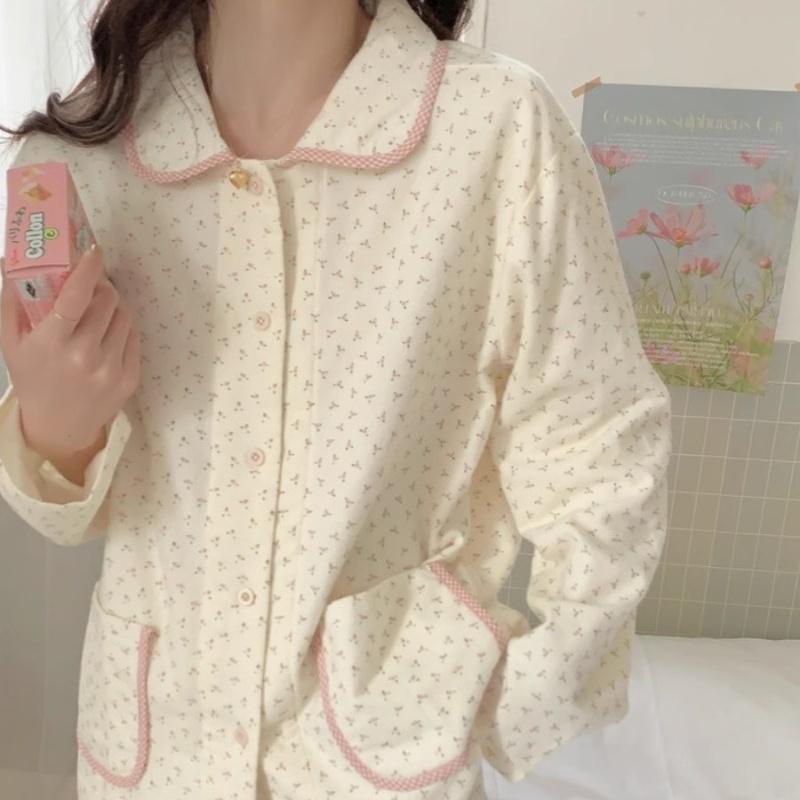 Frühling und Herbst Frauen Pyjamas Home Dekoration Set Japan Süße Blume Pyjamas Herbst und Winter Frauen Freizeit Lose Hause Dekoration