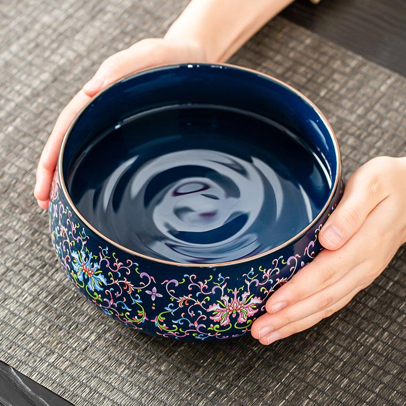 Großes Retro-Chinesisches Keramik-Emaille Waschbecken für Teeceremonie und Haushalt
