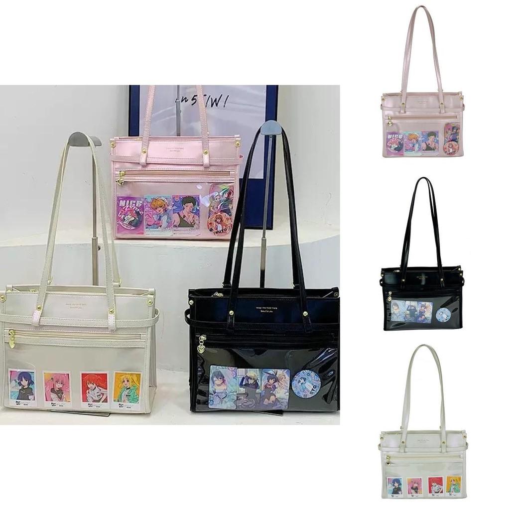 Color Simple Solid Shoulder Bag With Transparent Layer For Storing Badges