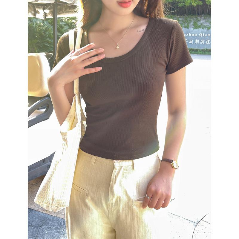 

Футболка женская из чистого хлопка с круглым вырезом и коротким рукавом, весна-лето, короткая облегающая базовая рубашка Senior Sense, женская одежда больших размеров 3XL