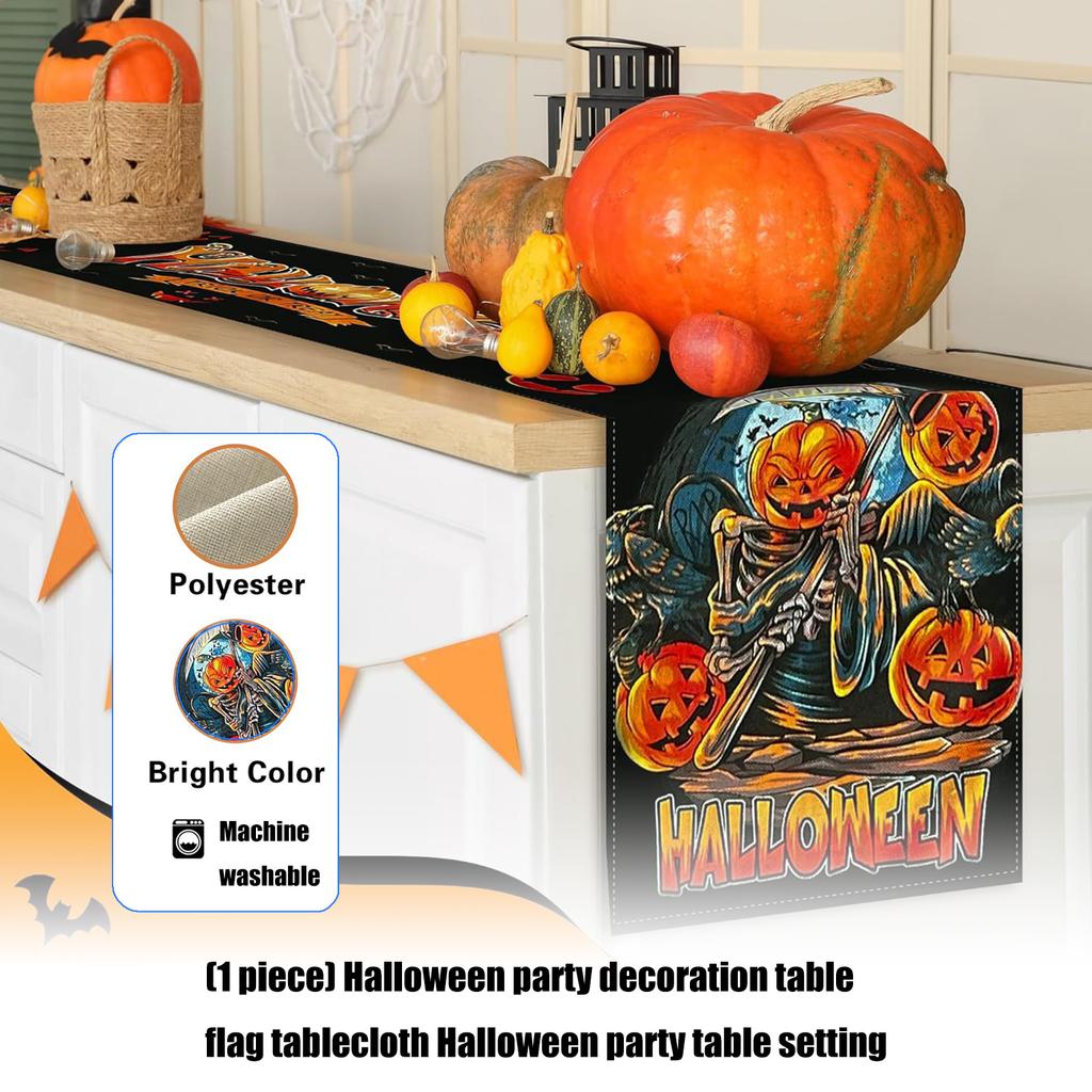 Multipurpose Halloween Decorations Table Runner Scary Theme Pumpkin Spiderweb Skull Pattern Tablecloth For Home Event