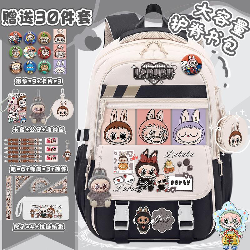School bag for primary school students, large-capacity burden reduction and decompression backpack--grade cartoon spine protection backpack