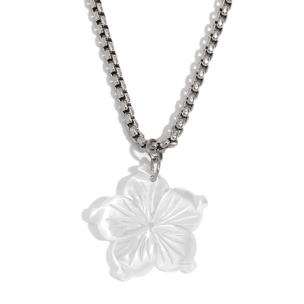 MamacitaSlay Elegant White Shell Petal Pendant Square Pearl Chain Necklace One Piece Stainless Steel Women's Jewelry Decoration