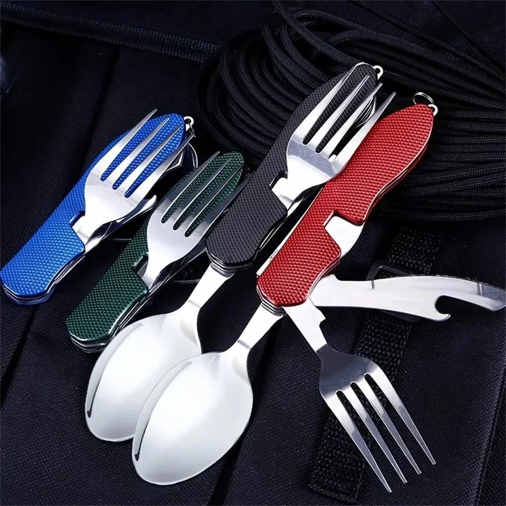 Compact Foldable Knife Fork Spoon Set Multi-Function Outdoor Camping Utensil Combo for Picnic Travel Gift for Adventure Lovers
