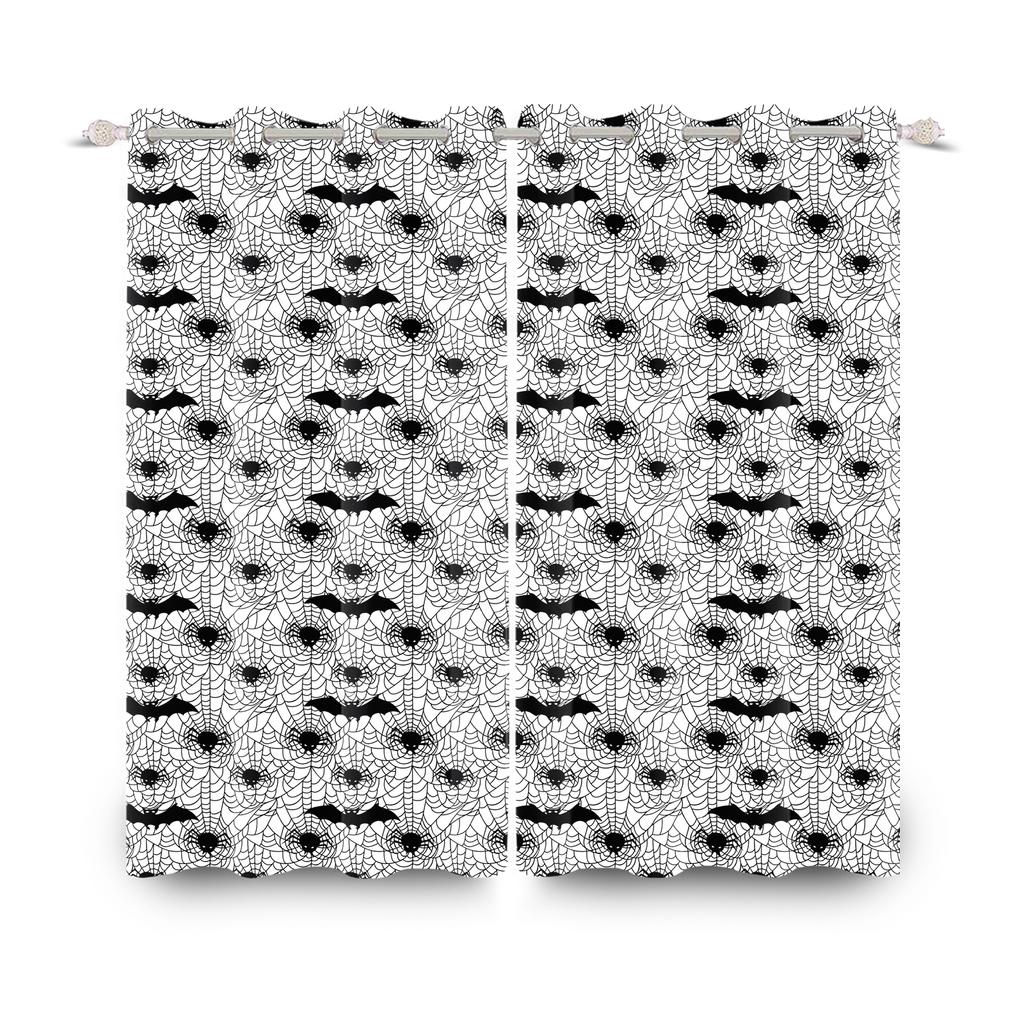 2pcs/set Horror Halloween Window Curtain Bat Spider Pumpkin Ghost Haunted House Home Decor Blackout Polyester Fabric Curtains