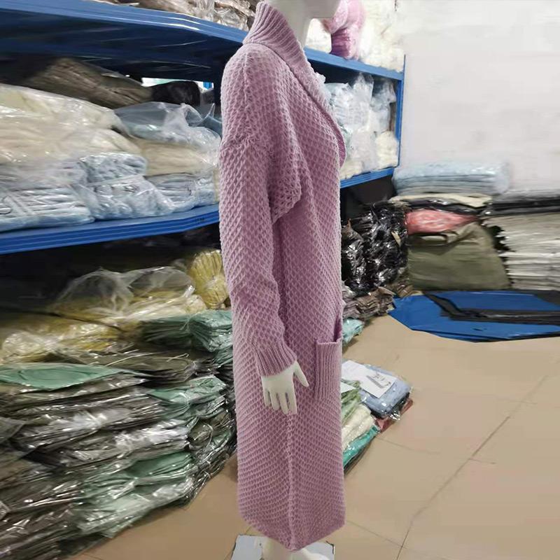 Winter Collar Knitted Cardigan Collage Solid Color Long Size Plus Size Women's Knitted Sweater