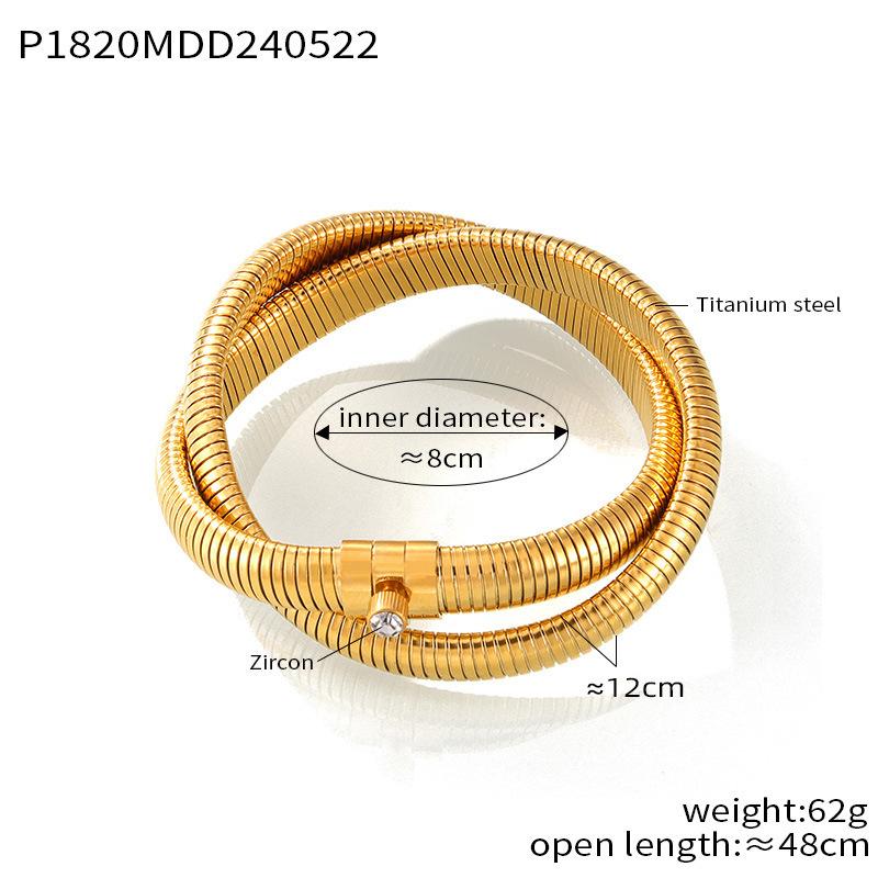 Titanium Steel Plated with 18K Gold, Personalized Exaggerated Zircon-inlaid Open Multi-ring Bracelet, Creative Necklace, Two Kinds of Wear