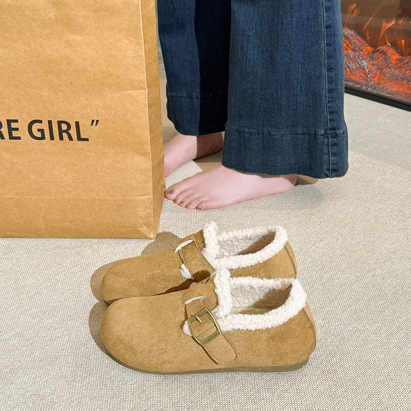 Fleece Thickened Versatile Thick-soled Snow Cotton Shoes Women's Warm Outer Birkenstock Fluffy Shoes