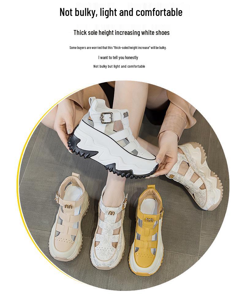 2024 Damen Echtleder Atmungsaktive Höhenvergrößernde Sandalen, 7 cm Dicke Sohle, Vielseitig & Lässig