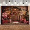 Christmas Theme Photography Backdrop Wooden House Brickwall Candy Gifts Xmas Tree Decors Birthday Family Party Photo Background3