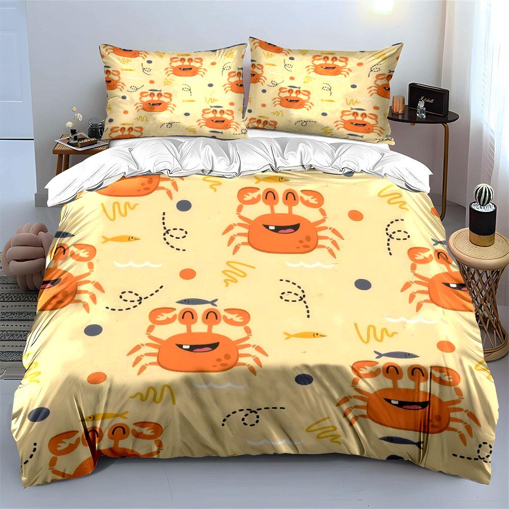 Cute Crab Pattern Home Decor Bedding Set with 1 Duvet Cover 2 Pillowcases Single Double King Queen, Gift