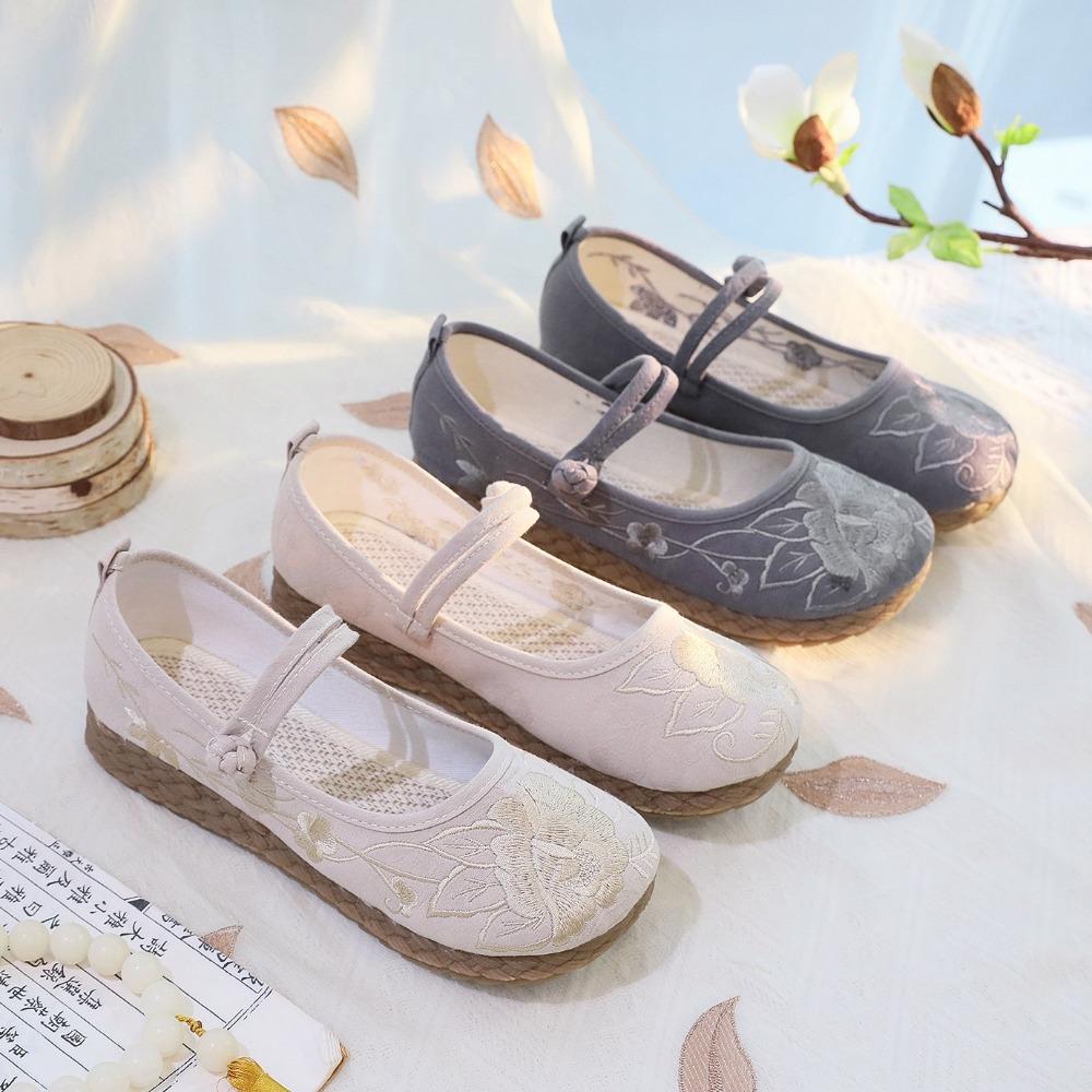 Vintage Chinese Handmade Embroidered Cloth Shoes - Women's Hanfu Flats Antique Breathable Non-Slip Walking Shoes