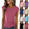 Damen Frühlings-Oberteile Raffung an der Seite Lässige T-Shirts für Damen Kurzarm Sommerhemden für Damen Basic Rundhals
