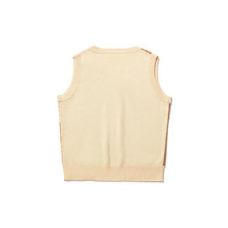 Li Ning Paris Fashion Week Color Block Loose Fit V Neck Knitted Vest Women Tops Beige AMVR002-3