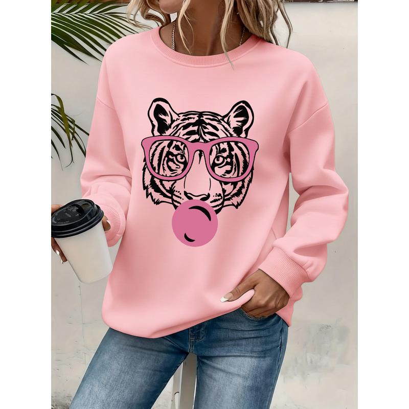 Women's fashionable round-neck sweatshirt, printed design women's sweatshirt, women's autumn and winter crewneck sweatshirt.
