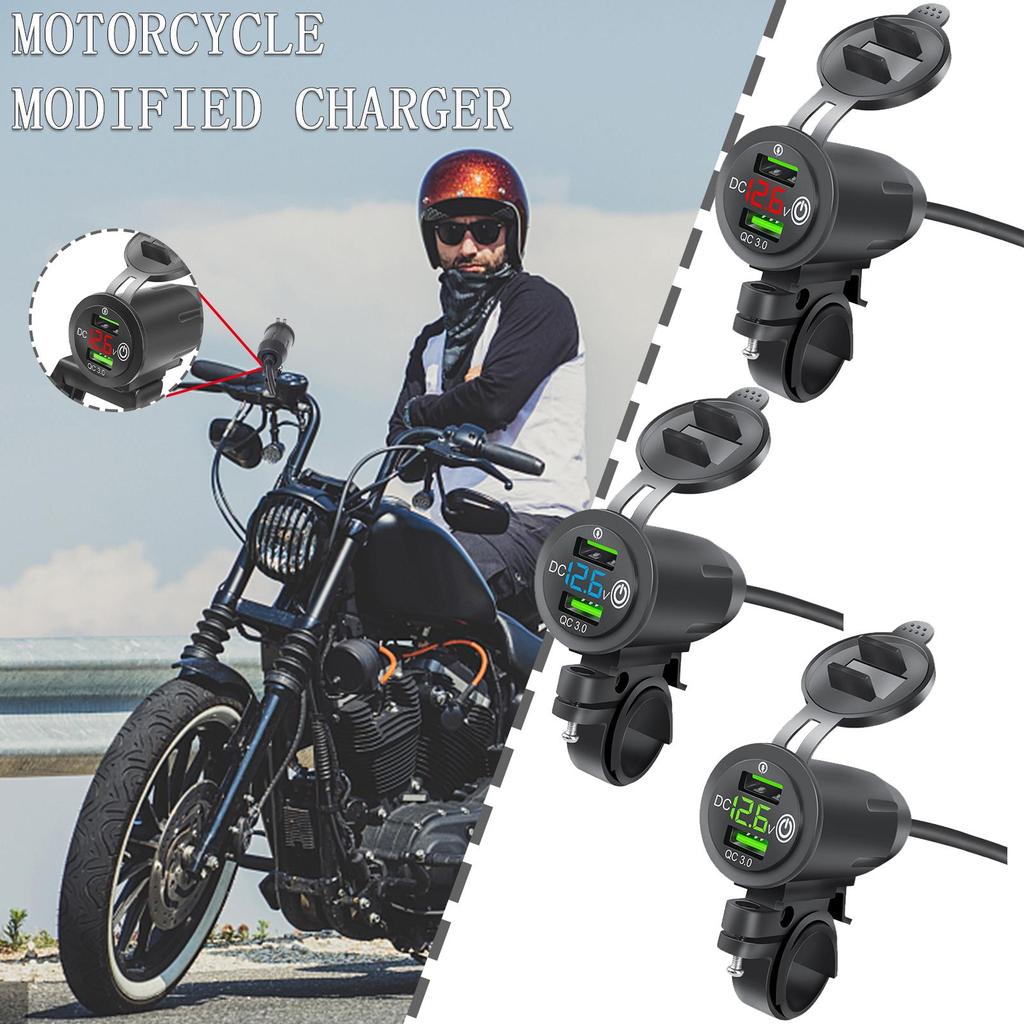 Motorrad-Ladegerät Dual QC 3.0 USB-Ladevoltmeter Modifiziertes Spiegeltelefon-Ladegerät Wasserdichte Schnelladapterbuchse