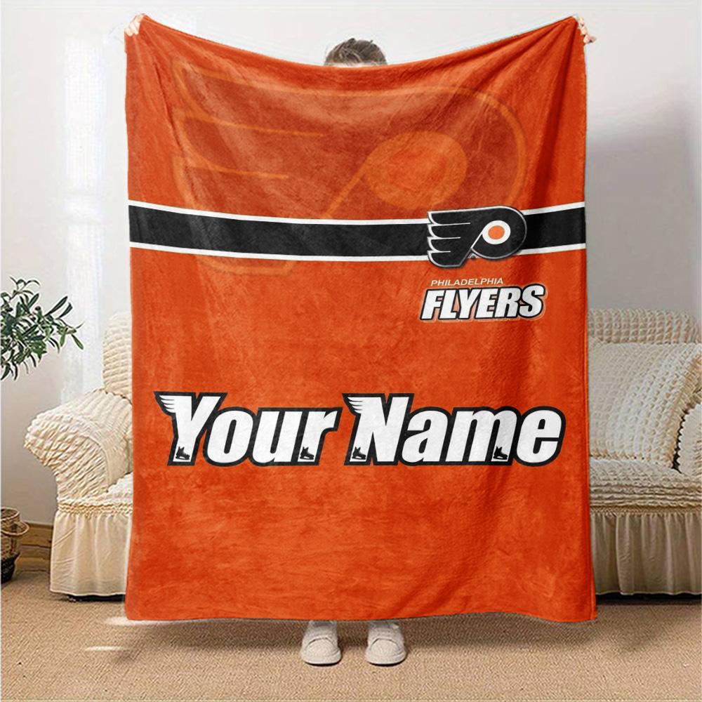 Name Custom Philadelphia Flyers Logo Print Flannel Blanket High Quality Warm Comfortable Cover for All Seasons Perfect for Gifts Home Decor