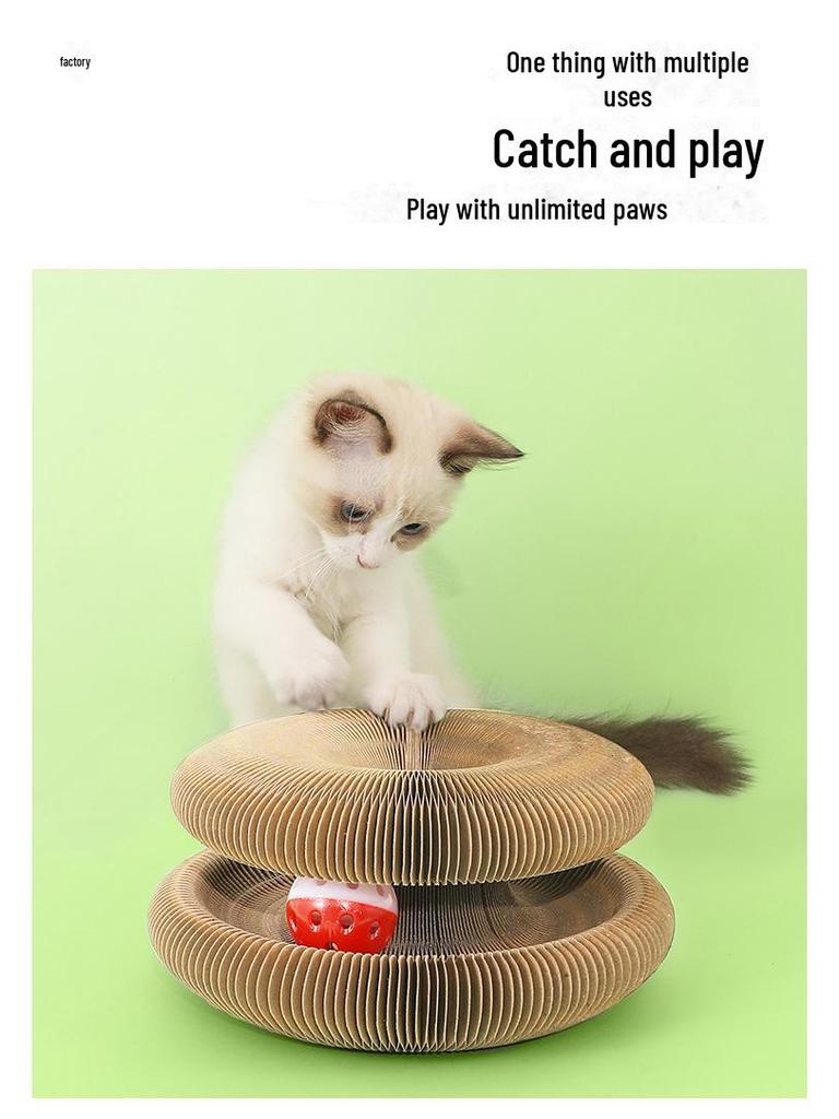 Magic Accordion Cat Scratcher with Ball & Bell - Popular Cat Climbing Toy