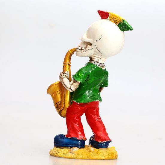 Rock Skeleton Figurine Skeleton Band Saxophonist Decoration Skeleton Guitarist Singer Statue Halloween Desktop Ornament for Mantel Shelf