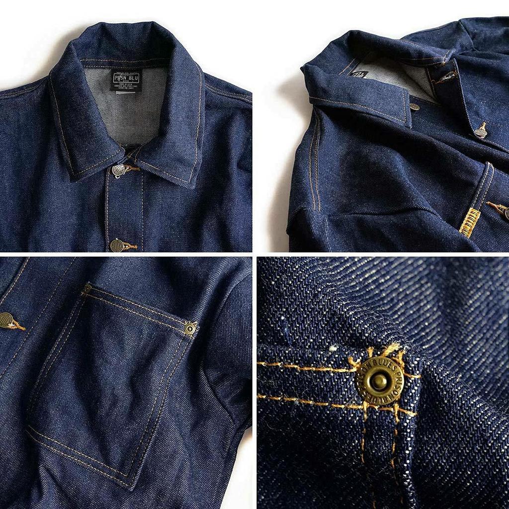 Prison Blues Denim Yard Rigid Custom Red Fox Size L Coat, Blue, Stitch, [Used]