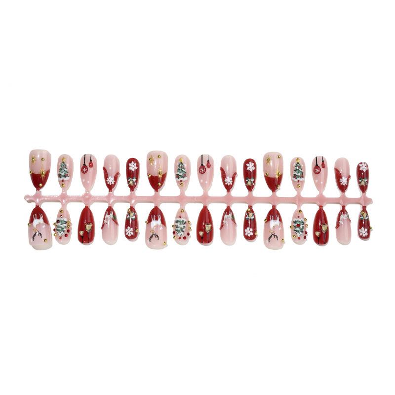 Christmas Press On Nails Medium Almond Fake Nails with Designs Reusable False Nails Press Ons Full Cover Acrylic Glue On Nails Stick On Nail for Women