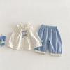 Baby Girl Summer Floral Bow Tank Top And Pants Set Infant Toddler Cool Breathable Two Piece Outfit Clothes