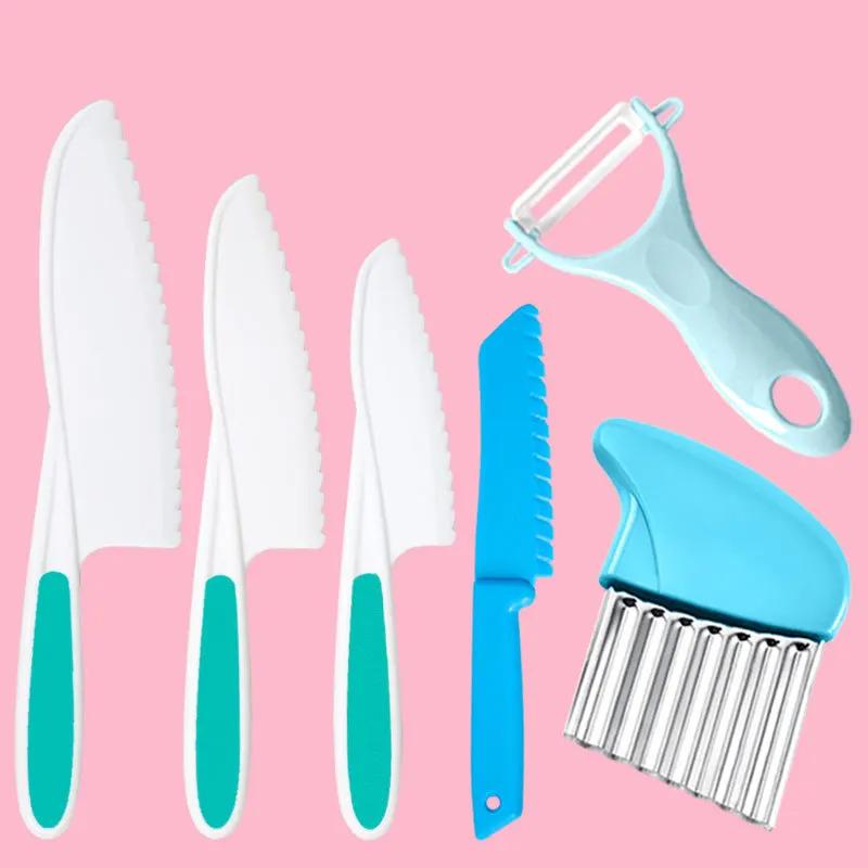 6 шт. Монтессори Кухонные инструменты для малышей Детский набор для нарезки для приготовления пищи Пластиковые фруктовые ножи Детский набор для чистки овощей для самостоятельного приготовления Кухонные аксессуары