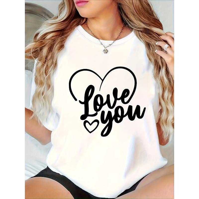 

Heart Letter Print Tee Oversized Short Sleeve Minimalist Romantic Top XXL чорний