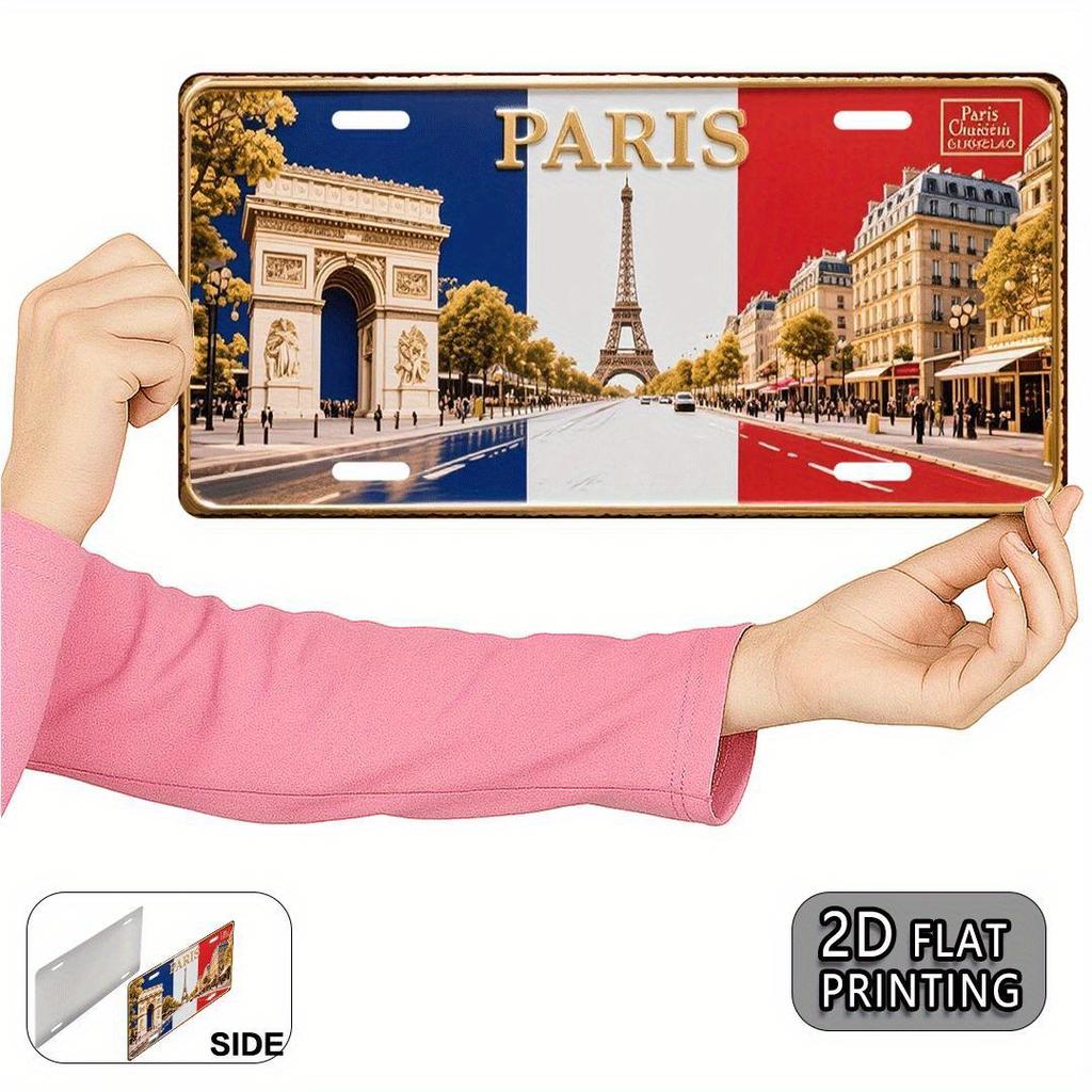 Printing, , Paris Vintage Metal Aluminum Sign License Plate, Decorative Sign (), French Culture Gift, Landmark Architecture So