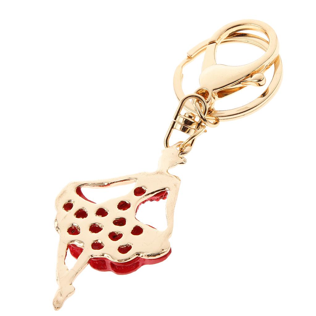 Fashion Rhinestone Ballerina Shape Keychain Key Ring Bag Charm Red