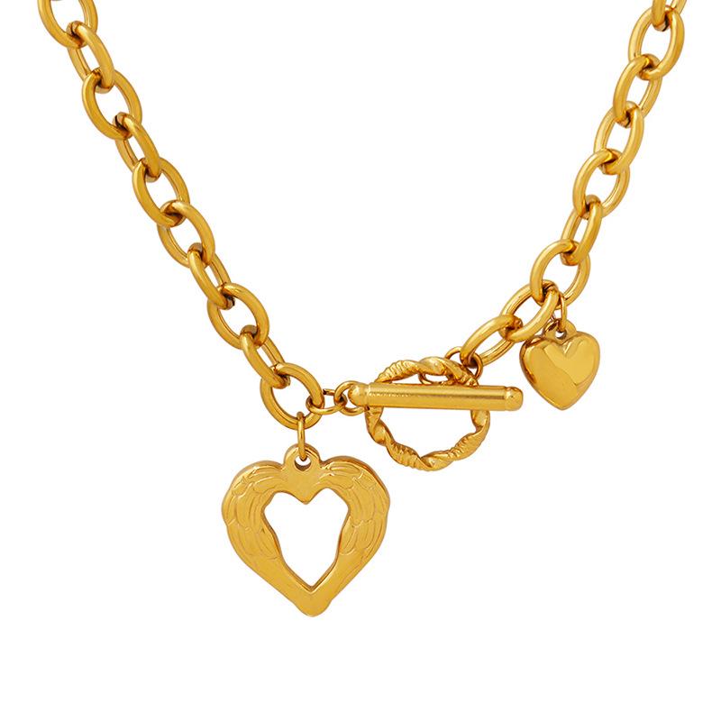 Marka 18k Gold Heart Necklace: French Style, Hollow Design, OT Clasp, Women's Titanium Steel Clavicle Chain (P1045)