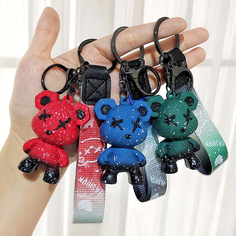 Starry Sky Change Violent Bear Keychain Colorful Splashing Ink Bear Doll Bag Pendant Car Keychain Gift