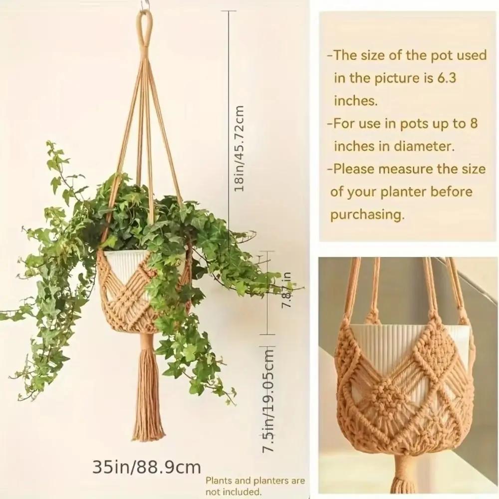 Boho Plant Hanger with Net Pouch Cotton Rope Woven Hanging Basket Macrame Flower Pot for Indoor Outdoor Hanging Succulents