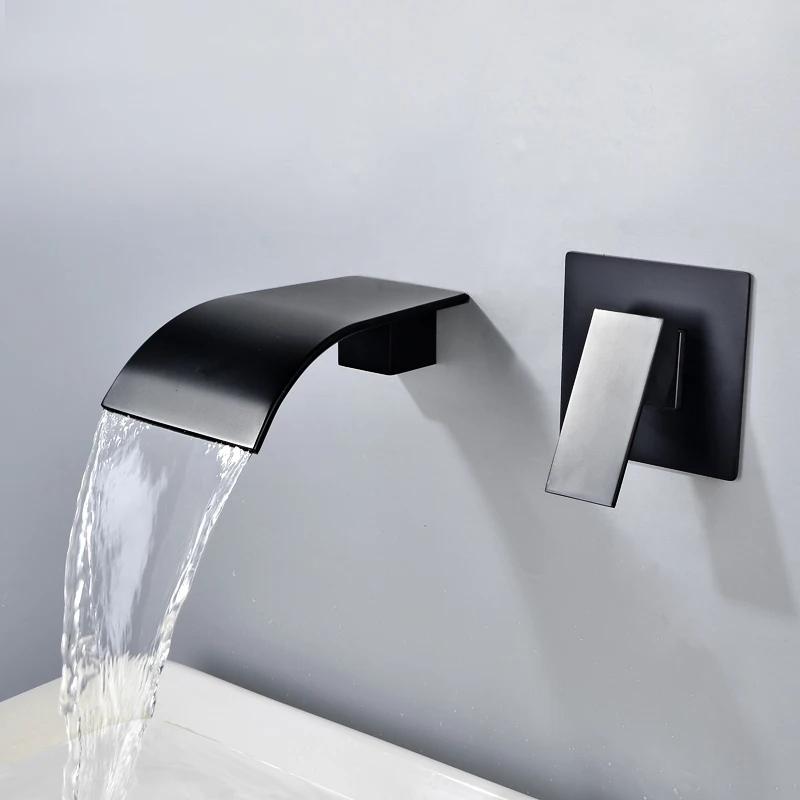 Brass Black Waterfall Basin Tap Chrome Waterfall Bathtub Sink Faucet Single Handle Bathroom Cold And Hot Mixer Tap Faucet