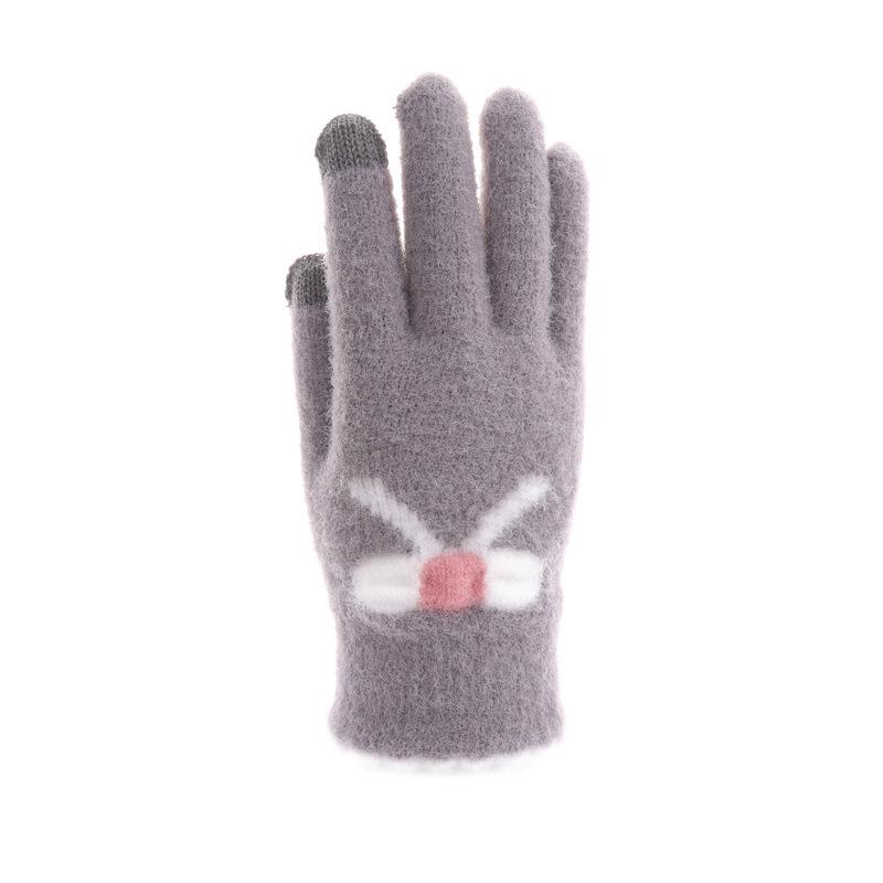 Korean Version of Sweet Knitted Warm Gloves for Women Winter Cold Protection Thickened Ins Style Bow Jacquard Touch Screen