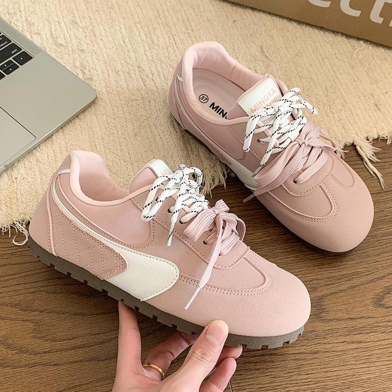 ~ Thick sole heightening college style pu lace-up casual shoes cute round head sneakers women