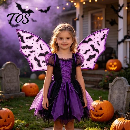 Bat Wing Costume for Kids Girls, Halloween Fairy Portable Gear Parties, Cosplay, Festivals, Stage Performance Durable Cosplay Accessory