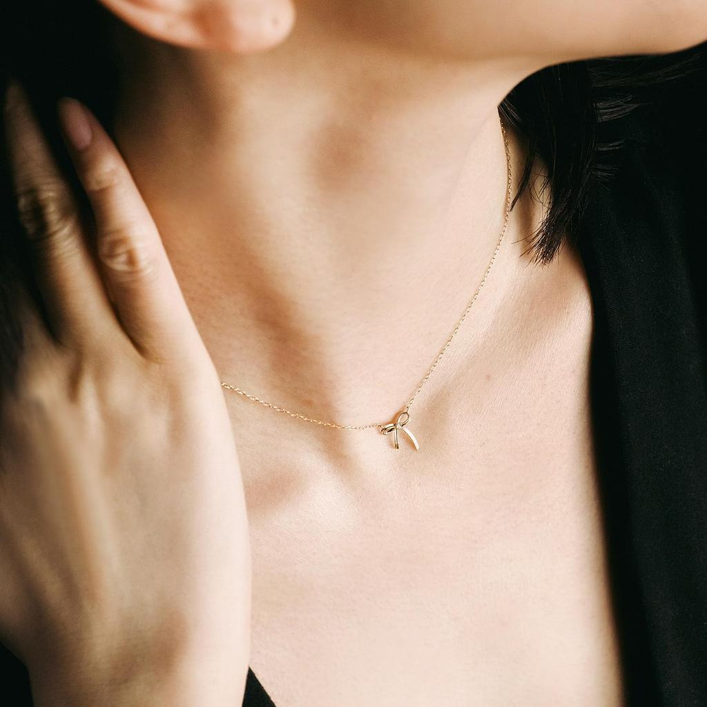 Ribbon Necklace Diamond Pink Gold April Birthstone 10K Gold [Shinyo] Women's