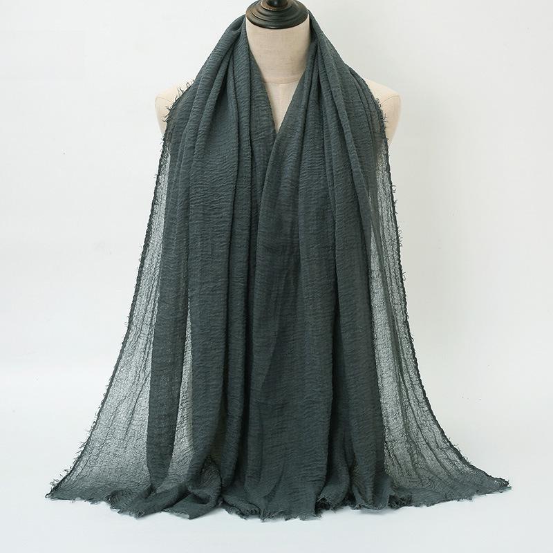 

Новий стильний зморшкуватий бавовняний шарф з хутряним краєм та віскозою, великий однотонний жіночий хустку BS414 180x90 cm