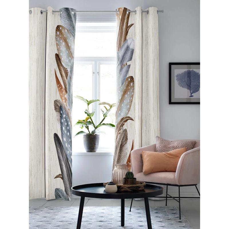 Retro Feather Wood Grain Luxury Window Curtain for Living Room Bedroom Home Decor Kitchen for Window Drapes